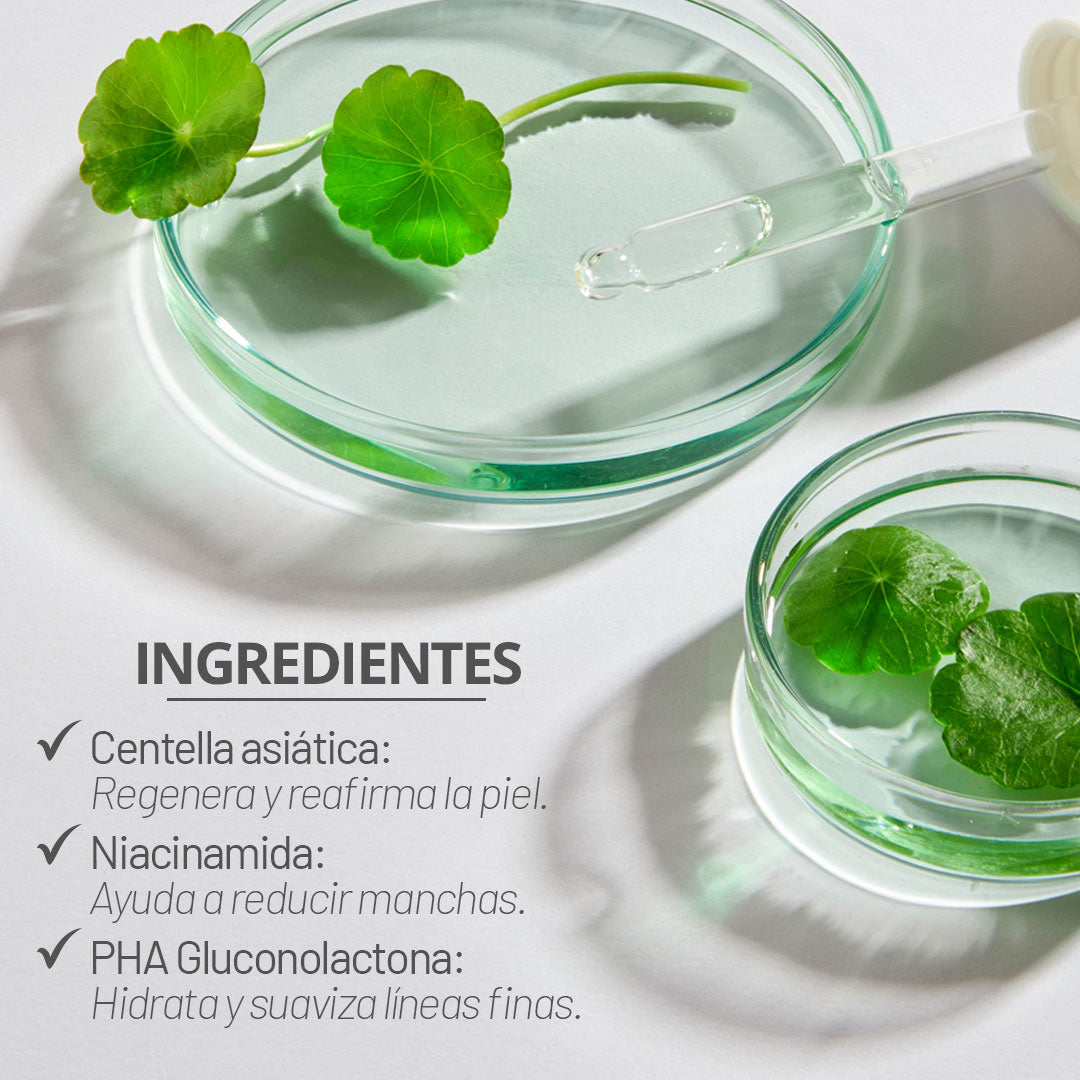 Ingredientes clave de los Cica Relief Pore Pads: centella asiática, niacinamida y PHA para piel sensible
